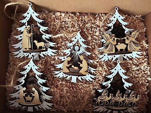 Dekorácie - Vianočný set drevených ozdôb - Betlehem (5 ks) - 18021617_