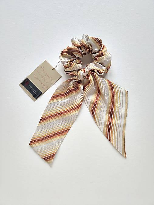 Maxi scrunchie hodvábna (smotanovo-hnedá)