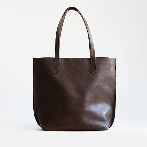 Veľké tašky - Kožená Shopper kabelka | tmavohnedá - 18020675_