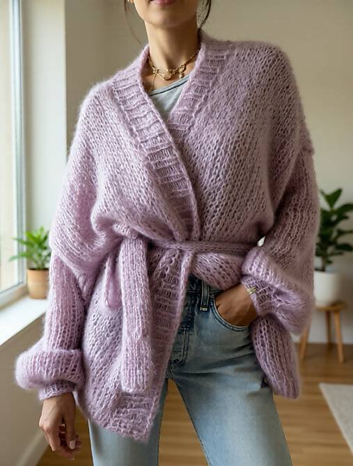 mohérový cardigán s opaskom MEADOW