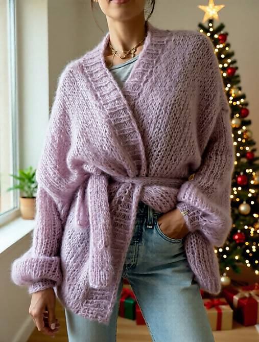 mohérový cardigán s opaskom MEADOW