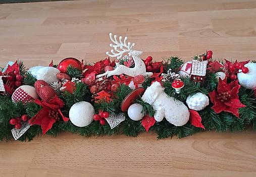 Dekorácie - Girlanda červeno-biela 110 cm - 18022403_