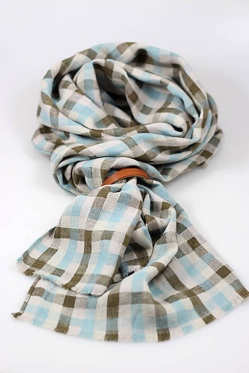 Hrejivý šál zo 100% ľanu s károvaným vzorom, elegantný darček