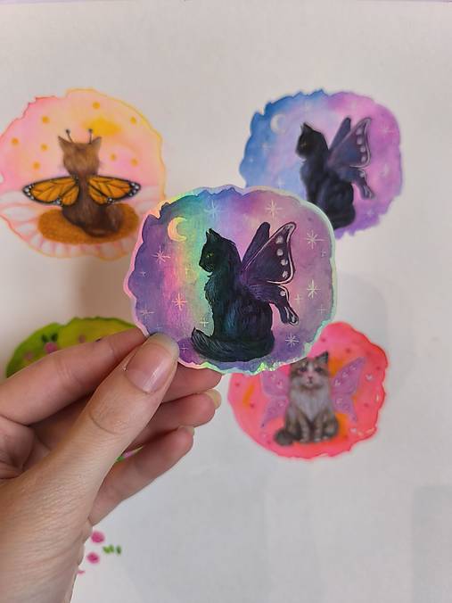 Papiernictvo - Nálepka - Mačička Midnight - Dúhová - 18023951_