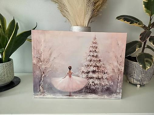 Svietiaci vianočný obraz – baletka pri stromčeku  (40 × 30 cm)