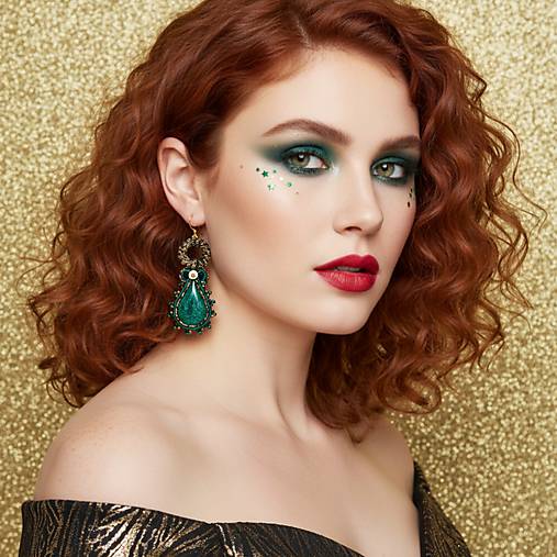 Náušnice - Šujtášové náušnice SMARAGDOVÁ NOC - 18024540_