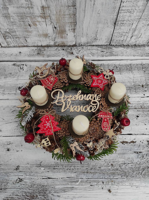Dekorácie - Vianočný šiškový veniec Advent, 30 cm - 18024076_