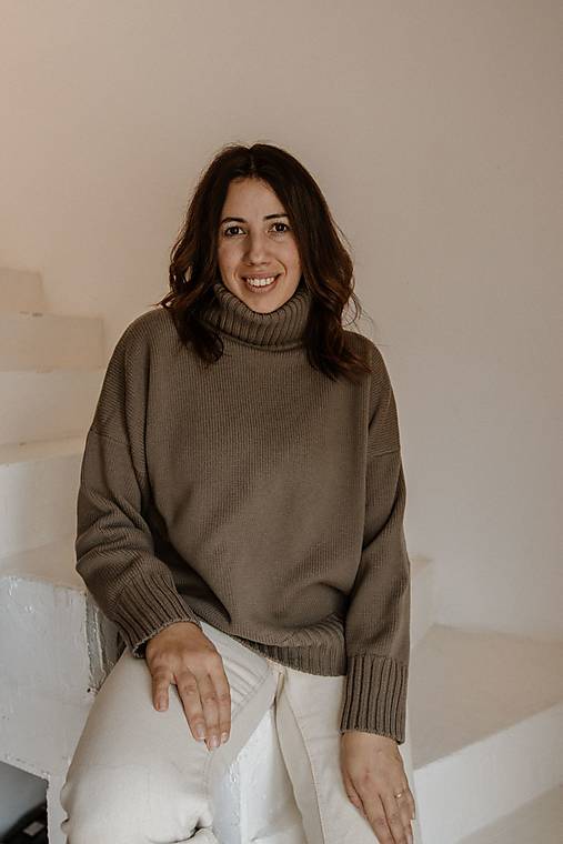 Svetre a kardigány - Oversize sveter Taupe (golier) - 18026465_