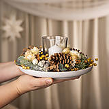 Svietidlá - Svietnik zo sušených kvetov na stôl  (Biela) - 18028380_