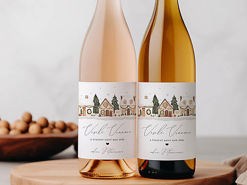 Úložné priestory & Organizácia - Vianočné etikety na fľaše so zasneženými domčekmi 2 - 18029355_