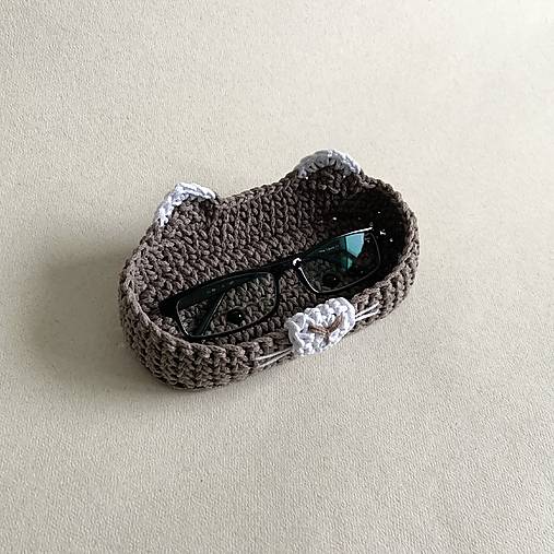 Taštičky - Púzdro na okuliare Mačička  (svetlá hnedá / šedohnedá) - 18029587_