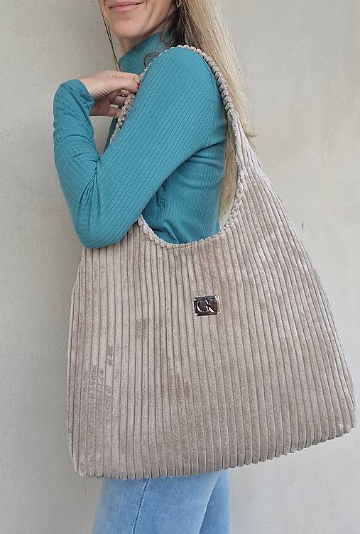 Kabelky - Hobobag kabelka menčester béžová (Na magnet - bez vonkajšieho vrecka) - 18030295_