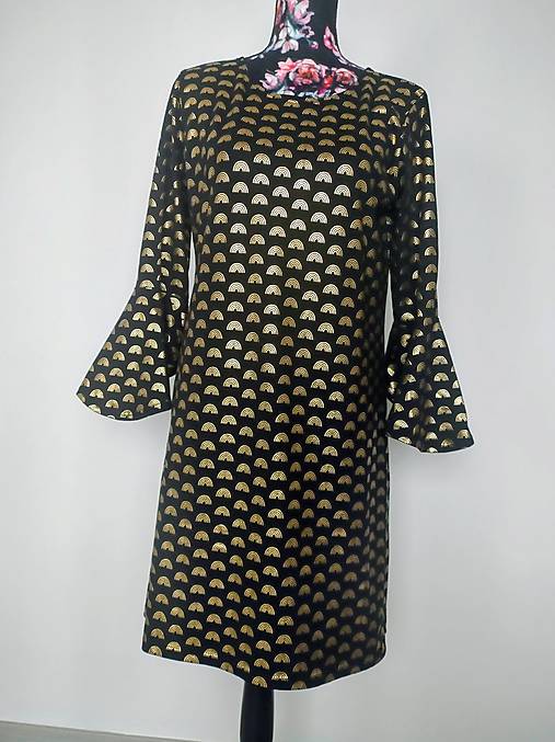 Šaty - Čierne šaty so zlatým vzorom - 18032259_