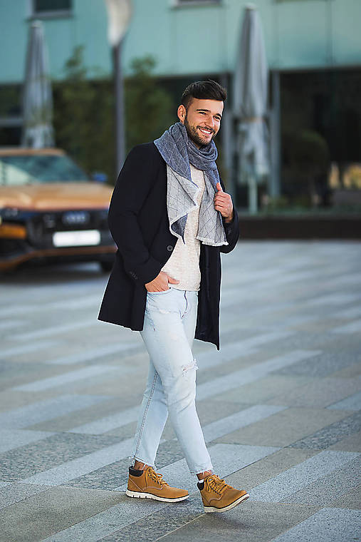 Pánsky exkluzívny obojstranný šál 35x190cm zo 100% ľanu "Diamonds"