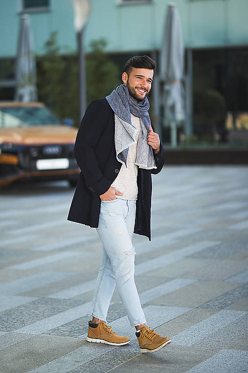 Pánsky exkluzívny obojstranný šál 35x190cm zo 100% ľanu "Diamonds"