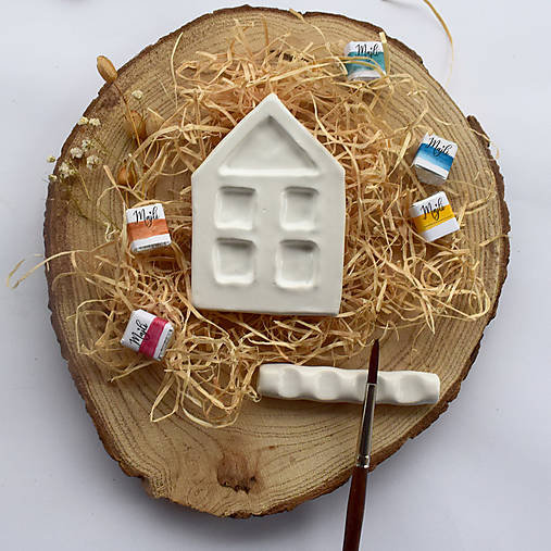 Nádoby - Keramická paletka- Domček plus stojan na štetce - 18034039_