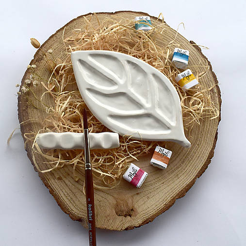 Nástroje - Keramická paletka - List plus stojan na štetce - 18034098_