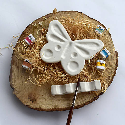 Nástroje - Keramická paletka- Motýľ plus stojan na štetce - 18034110_