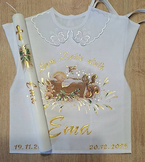 Detské oblečenie - Košieľka na krst+sviečka - Vianočná - 18031909_