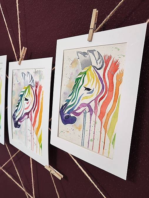 Obrazy - Sada 3 originálnych akvarelových malieb - Zebry - 18032193_