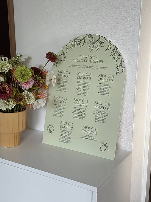 Papiernictvo - Zasadací poriadok svadobná tabuľa polkruh citróniky - 18035055_