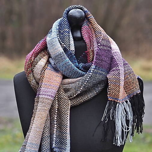 Šály a nákrčníky - RUČNĚ TKANÝ ŠÁL - PLÉD - EMA - 18035814_