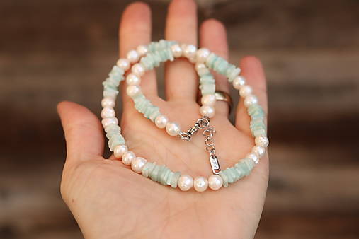 Náhrdelník - perly a amazonit