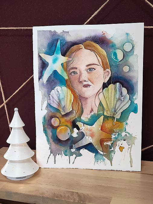 Obrazy - Originálna akvarelová maľba - Morská víla - 18034748_