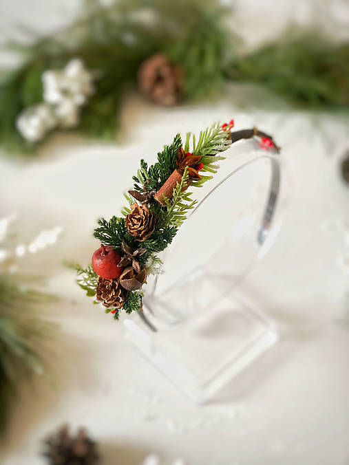 Vianočná čelenka "mágia vianočného lesa" - na stranu