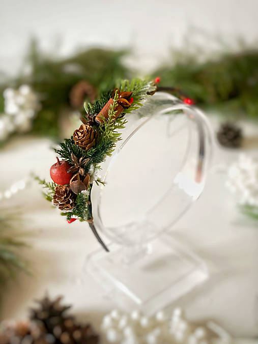 Vianočná čelenka "mágia vianočného lesa" - na stranu