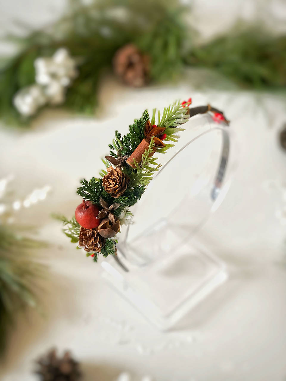 Vianočná čelenka "mágia vianočného lesa" - na stranu