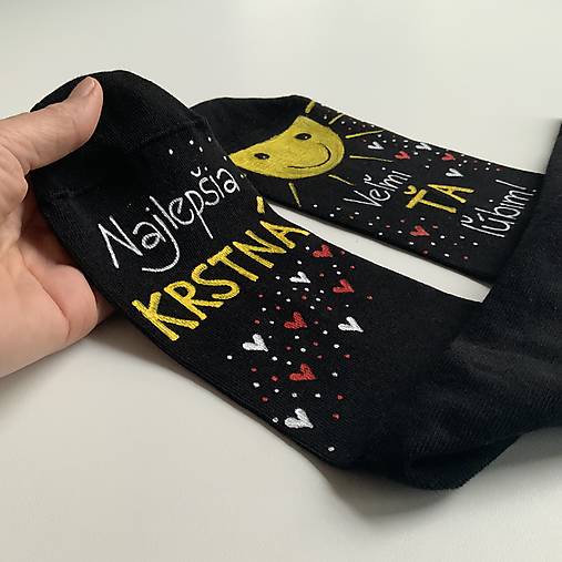 Maľované ponožky pre najlepšiu /výnimočnú KRSTNÚ (Čierne)