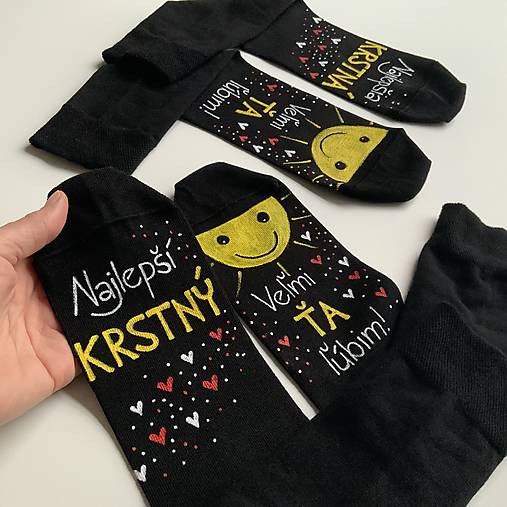 Maľované ponožky pre najlepšiu /výnimočnú KRSTNÚ (Čierne)