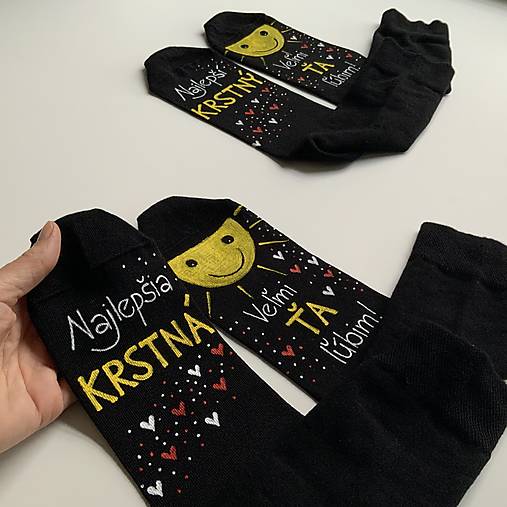 Maľované ponožky pre najlepšiu /výnimočnú KRSTNÚ (Čierne)