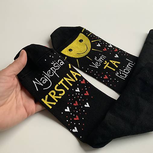 Maľované ponožky pre najlepšiu /výnimočnú KRSTNÚ (Čierne)