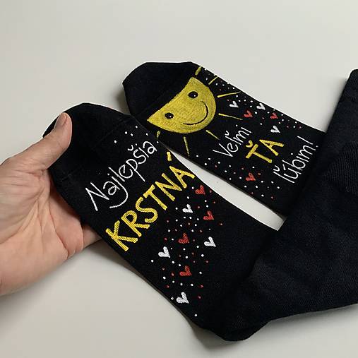 Maľované ponožky pre najlepšiu /výnimočnú KRSTNÚ (Čierne)