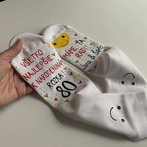 Maľované ponožky s nápisom: "Všetko najlepšie... (biele)