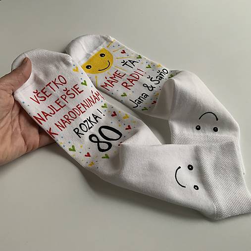 Maľované ponožky s nápisom: "Všetko najlepšie... (biele)