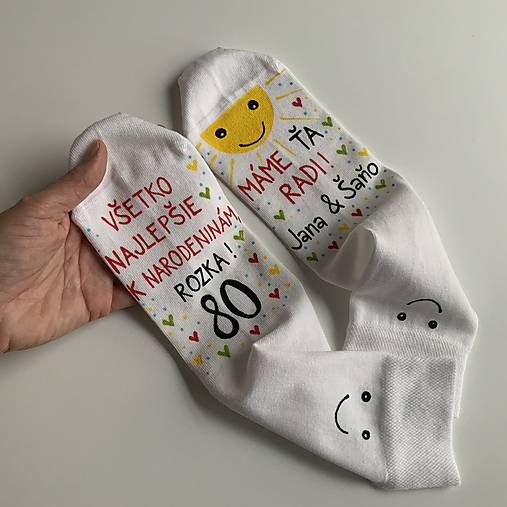 Maľované ponožky s nápisom: "Všetko najlepšie... (biele)
