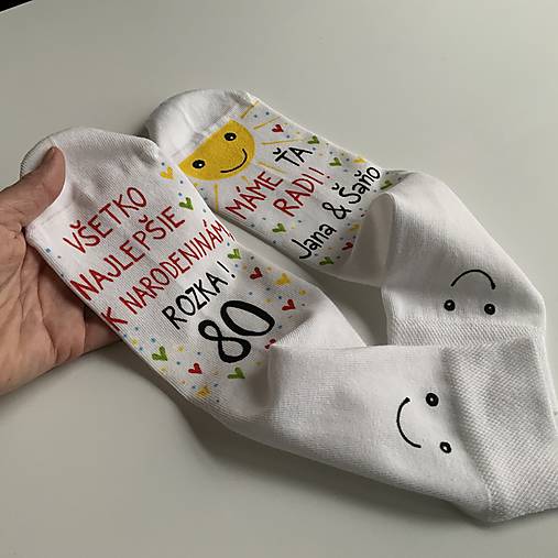 Maľované ponožky s nápisom: "Všetko najlepšie... (biele)