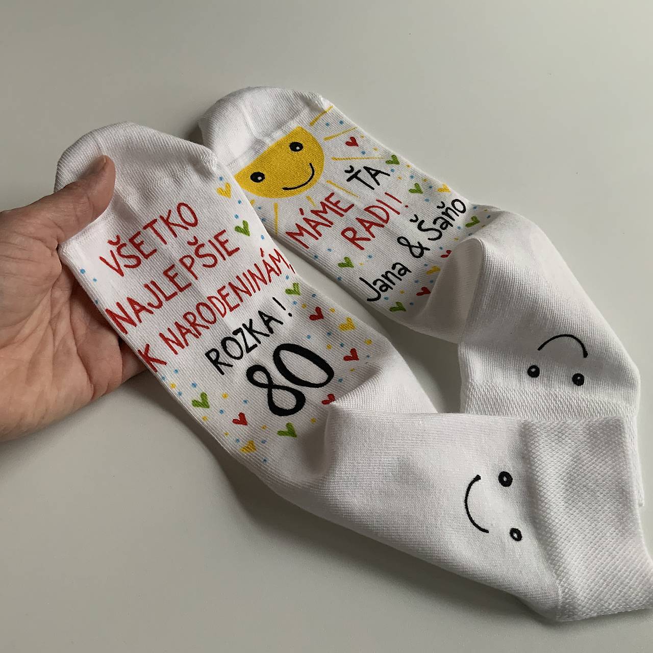 Maľované ponožky s nápisom: "Všetko najlepšie... (biele)