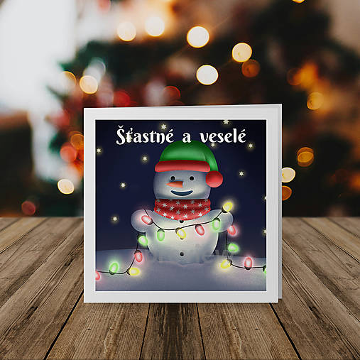 Papiernictvo - Snehuliačik so svetielkami - vianočná pohľadnica (milý Adam) - 18038318_