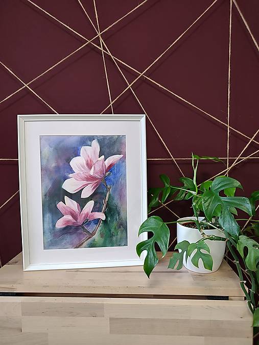 Obrazy - Originálna akvarelová maľba - Magnólia - 18037878_