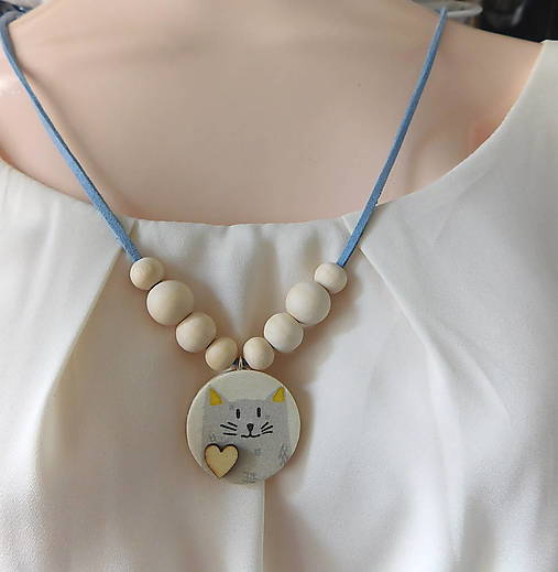 Náhrdelníky - drevený náhrdelník mačka - totálny výpredaj ! - 18039134_