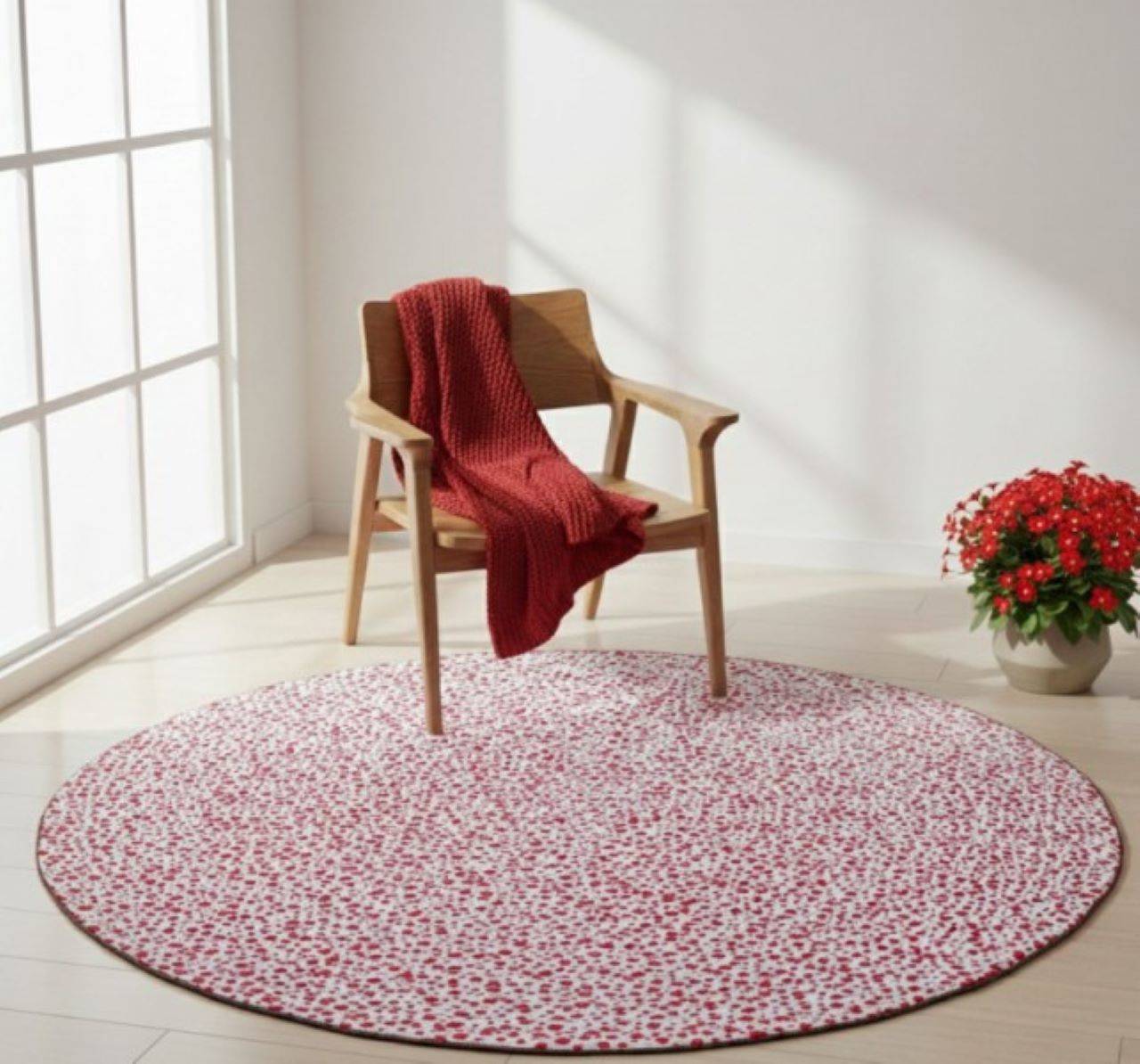Okrúhly koberec - Červené bodky na bielom