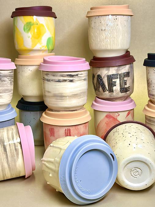 Keramický travel cup Marble (hnedé viečko)