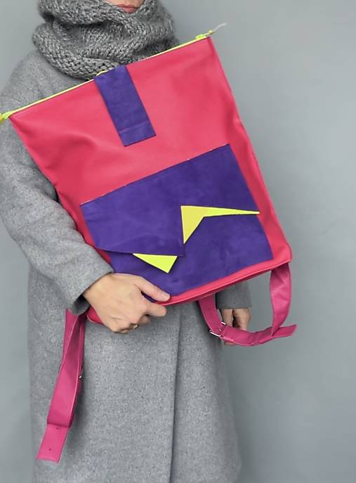 Batohy - Pink Rolltop kožený ruksak - 18042675_