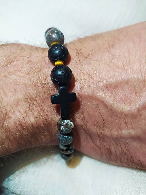 Pánske šperky - Pánsky náramok - labradorit, láva - 18043703_