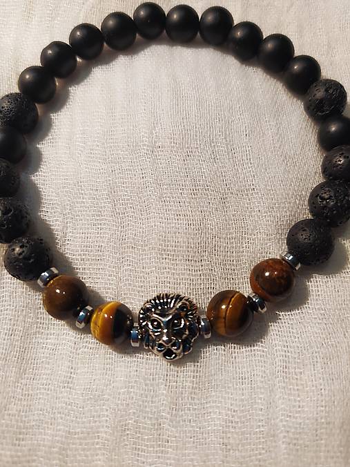 Pánske šperky - Pánsky náramok s tigriou hlavou a minerálmi - 18043885_