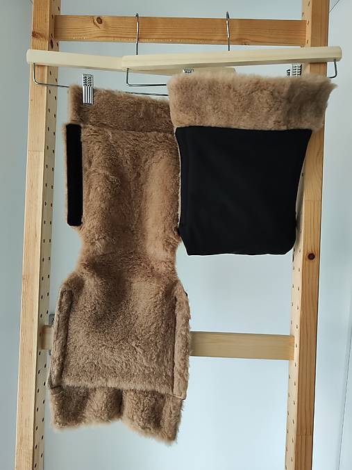 Rukavice - VLNIENKA Rukávnik 2 ks delený 100% Merino top super wash Camel čierny softshel - 18044518_